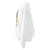 White sweatshirt with colorful text on sleeve against a white background