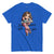 Blue t-shirt with a cartoon character and text on a white background