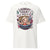 White t-shirt with a colorful graphic and text on a white background