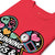 Red t-shirt with colorful graphic design and text on a white background