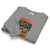 Folded gray sweatshirt with text design on a white background