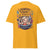 Yellow t-shirt with a graphic design featuring a cartoon woman and text on a white background