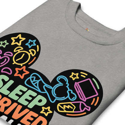 Gray t-shirt with colorful graphic design on a white background