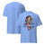 Light blue t-shirt with a cartoon character and text on a white background