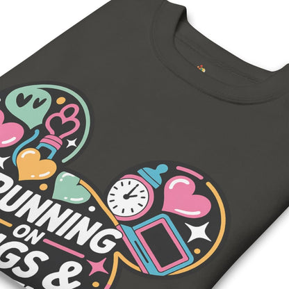 Black t-shirt with colorful graphic design and text on a white background