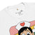 White t-shirt with cartoon character wearing a nurse's hat and red heart on a white background
