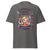 Gray t-shirt with a colorful graphic and text on a white background