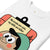 White t-shirt with a cartoon character and text design on a white background