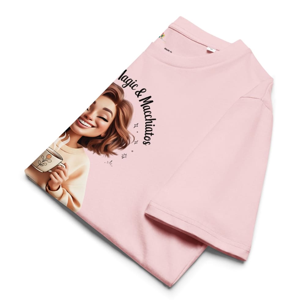 Pink sweatpants with a printed design on a white background
