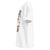 White t-shirt with a graphic design on the sleeve against a white background
