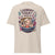 Beige t-shirt with a colorful graphic and text on a white background
