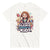 White t-shirt with colorful graphic and text 'If you hear silence check on the kids' on a white background