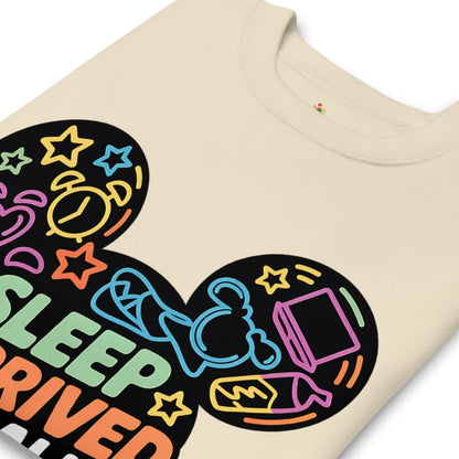 Beige t-shirt with colorful graphic design on a white background