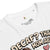 White t-shirt with text and graphic design on a white background