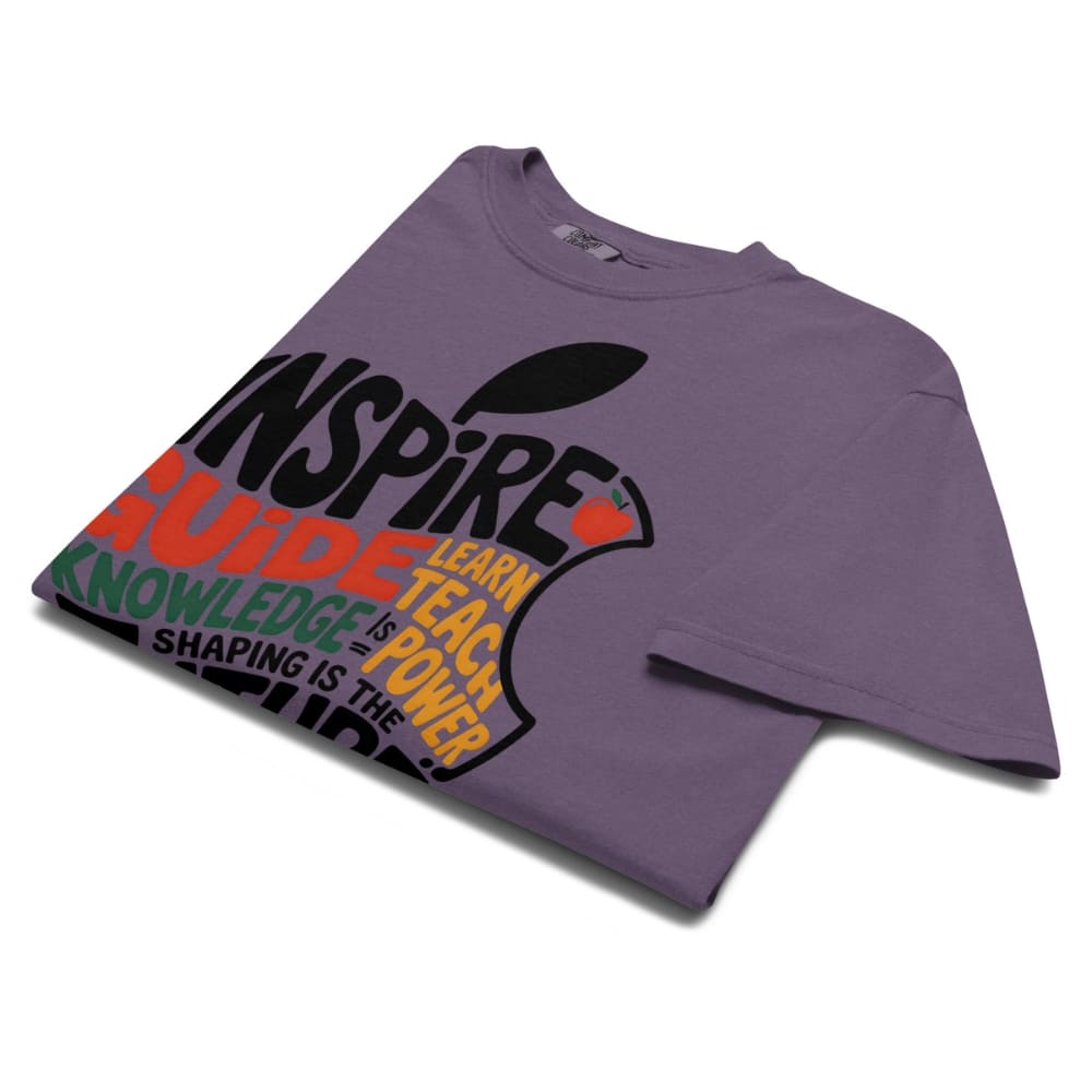 Purple t-shirt with motivational text design on a white background