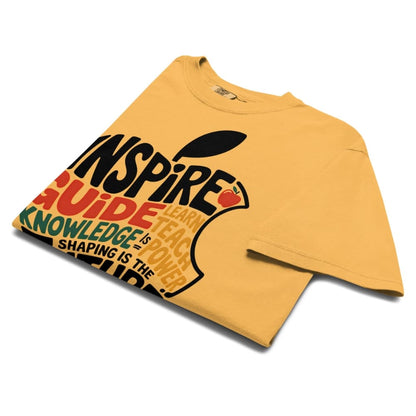 Yellow sweatshirt with motivational text design on a white background