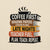 Stack of books with coffee cup graphic and text on a beige background