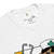 White t-shirt with cartoon character and stethoscope graphic, brand logo visible.
