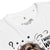 White t-shirt with graphic design and text on a white background