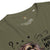 Khaki  t-shirt with text and graphics on a white background