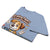 Blue t-shirt with a cartoon dog graphic and text on a white background