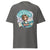 Gray t-shirt with a graphic of a cartoon character and text on a white background