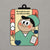Cartoon character in scrubs with a clipboard on a gray background
