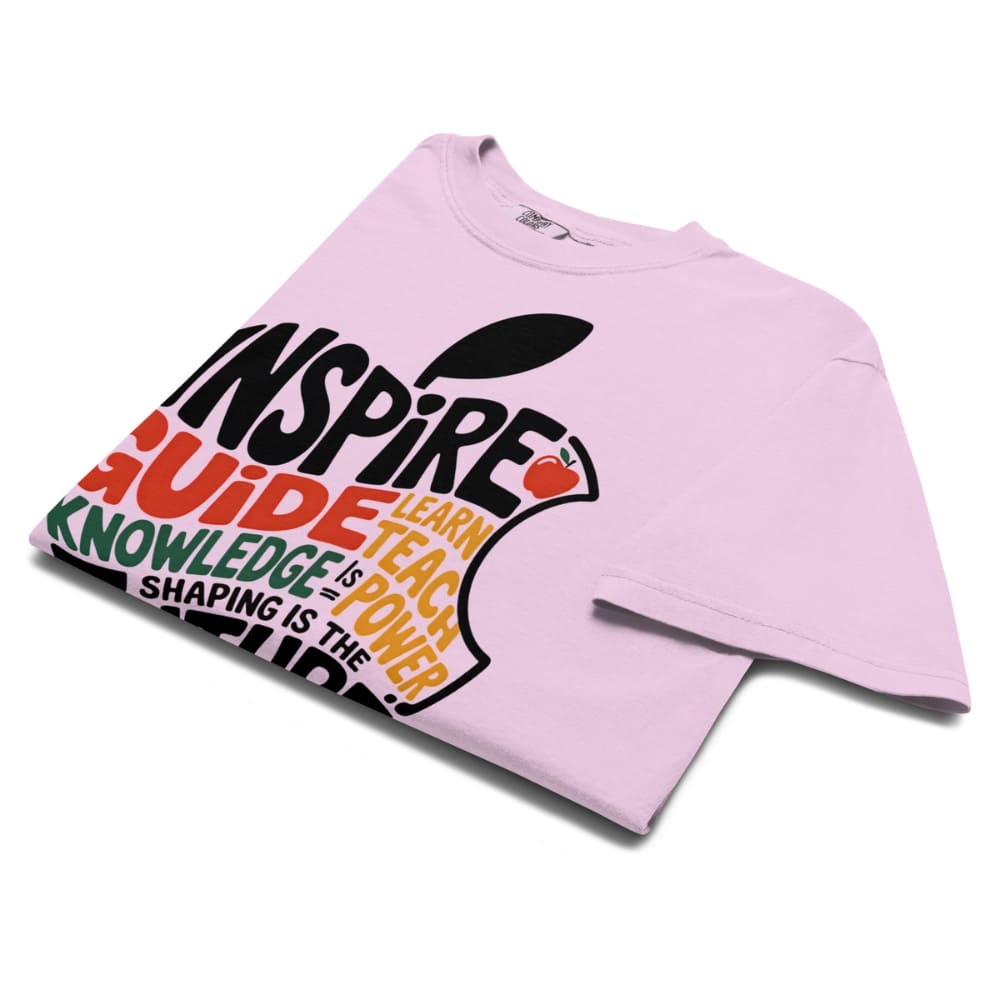 Pink t-shirt with motivational text design on a white background