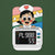 Cartoon character with a blood pressure monitor on a green background