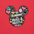 Colorful graphic of a Mickey Mouse head with 'Running on Hugs & Hustle' text on a red background