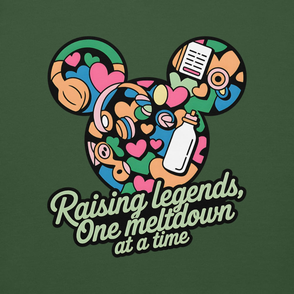 Colorful graphic of a stylized mouse head with text 'Raising legends, One meltdown at a time' on a green background