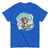 Blue t-shirt with a graphic of a cartoon character and text 'Keep talking, I'm changing your attitude' on a white background.