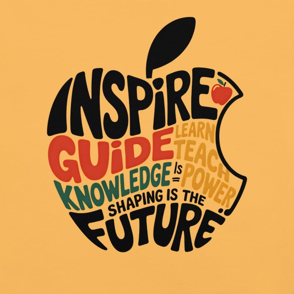 Educational graphic with text and apple icon on a yellow background