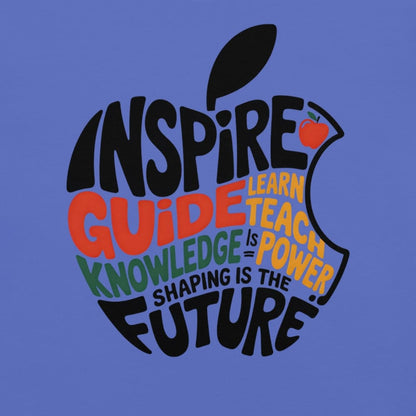 Educational-themed design with text and apple silhouette on a blue background