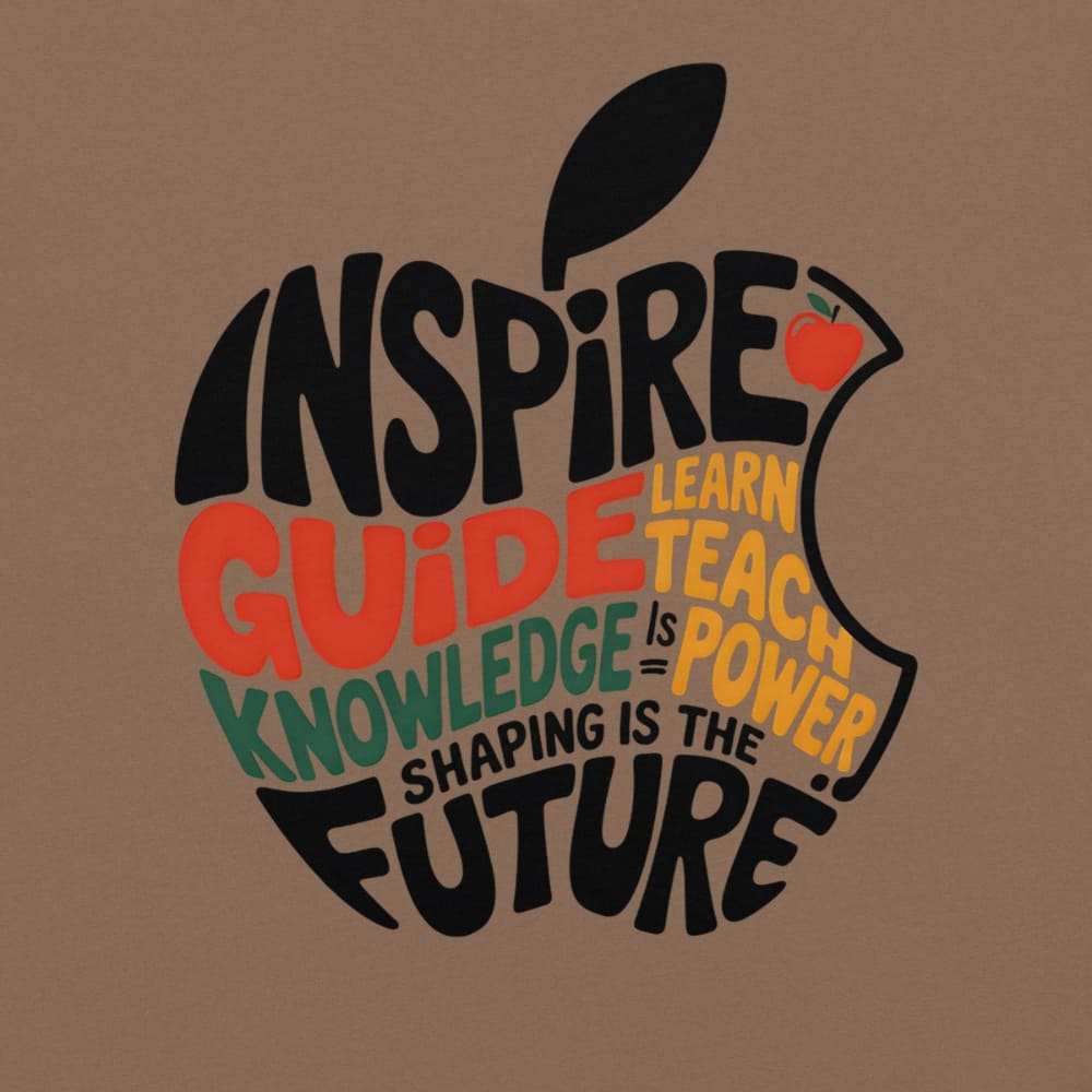 Educational-themed design with text and apple shape on a brown background