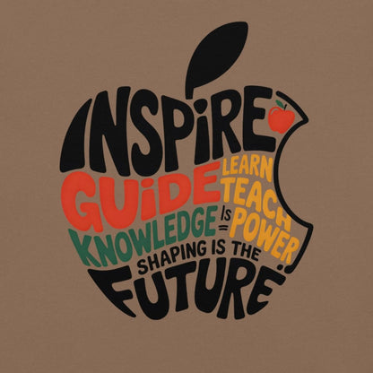 Educational-themed design with text and apple shape on a brown background