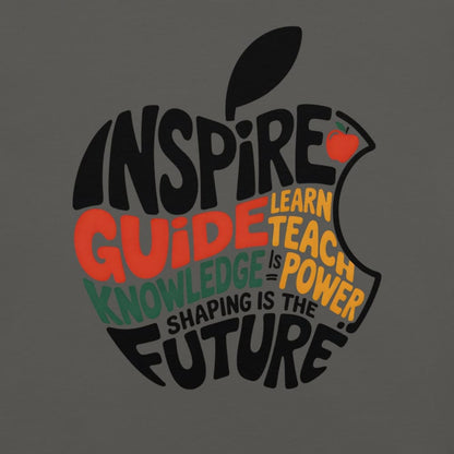 Educational-themed design with text and Apple logo on a gray background