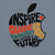 Educational-themed design with text and apple graphic on a gray background