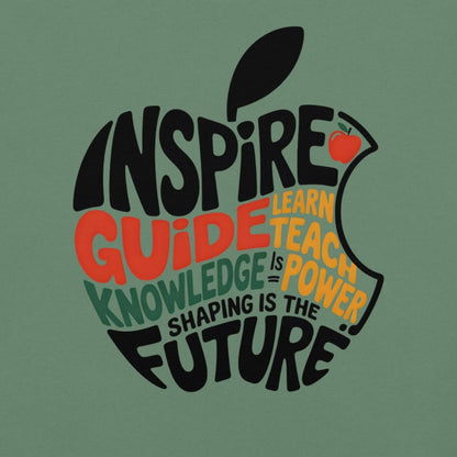 Educational-themed graphic with text and apple icon on a green background