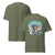 Green t-shirt with a graphic design on the front and back