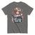 Gray t-shirt with a graphic of a person holding a syringe and text 'I give shots for a living, test me.' on a white background.
