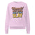 “Mommin' Ain’t Easy But I Slay” retro-style DTG printed design in peach, blue, and yellow on vintage garment-dyed fleece sweatshirt