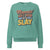 “Mommin' Ain’t Easy But I Slay” retro-style DTG printed design in peach, blue, and yellow on vintage garment-dyed fleece sweatshirt