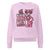 Pink sweatshirt with a cartoon character and 'Cool Mom Club President' text on a white background