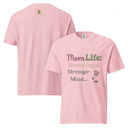 Mom Life: Strong Coffee, Stronger Mind” – Floral Typography T-Shirt for Moms | Relaxed Fit Cotton Tee