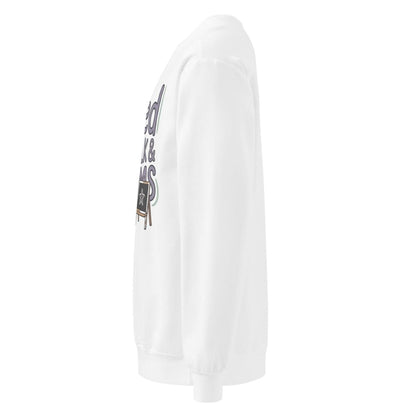 Fueled by Chalk & Dreams printed design on a vintage-style garment-dyed sweatshirt with chalkboard illustration – soft fleece ideal for teachers
