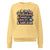 Sweatshirt design with text “Motherhood. Powered by Snacks & Sarcasm.” featuring colorful macarons and a steaming coffee cup on vintage-washed cotton fleece.
