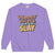 “Mommin' Ain’t Easy But I Slay” retro-style DTG printed design in peach, blue, and yellow on vintage garment-dyed fleece sweatshirt