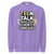 Purple sweatshirt with text 'TEEN TALK TRANSLATOR FLUENTLY CONFUSED' on a white background