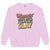 “Mommin' Ain’t Easy But I Slay” retro-style DTG printed design in peach, blue, and yellow on vintage garment-dyed fleece sweatshirt